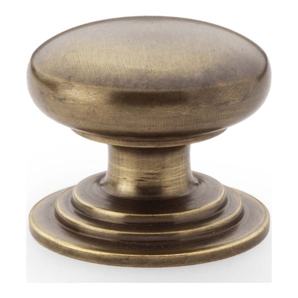 AW825-32-AB • 32mm • Antique Brass • Alexander & Wilks Waltz Round Cupboard Knob on Stepped Rose